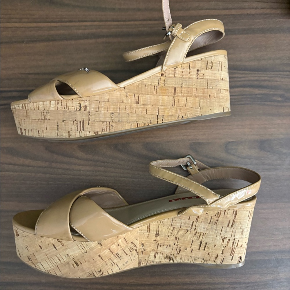 Prada Tan Platform Shoes with Cork-Style Sole - Picture 4 of 9